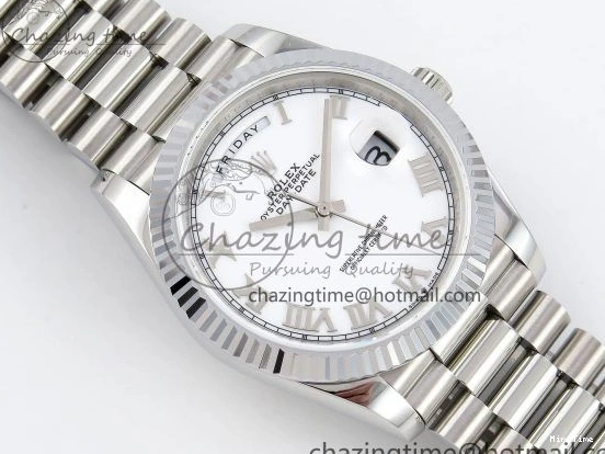 MiroTime 0108 DayDate 40 SS JDF 904L Steel White Roman Dial on President Bracelet VR3255 V3 (Gain Weight) Resilient 1424